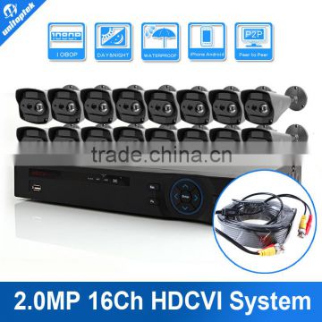 HDCVI System 1080P 2MP 16CH Bullet Security HDCVI Camera CCTV 16 Ch CCTV DVR Kit System,Vandal-proof,Metal Housing ,Outdoor