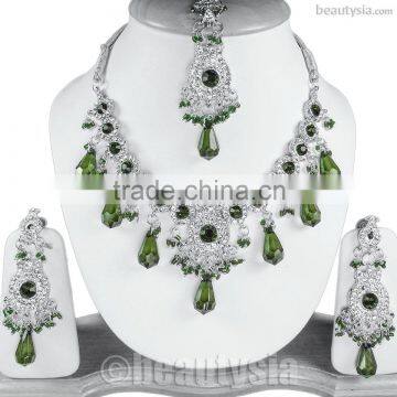 Buy Online Artificial Designs Silver Tone S317 Green Sonakshi Jewelry Set
