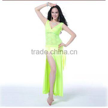 Wuchieal Free Size Lime Hot Selling Handmade Belly Dance Dress for Performance