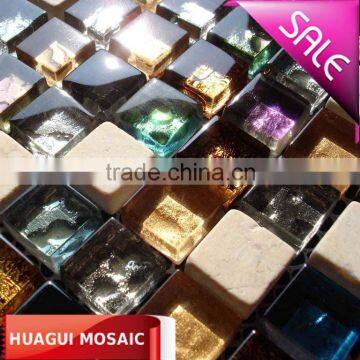 Rainbow glass mix beige marble mosaic background tile 15*15*8 HG-815413