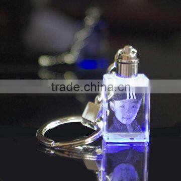 pure laser picture crystal glass keychain with light for giving away gift (R-0822)