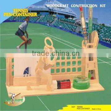 Kid 3D Wooden Puzzle Tennis Pen-Container For Christmas Gift