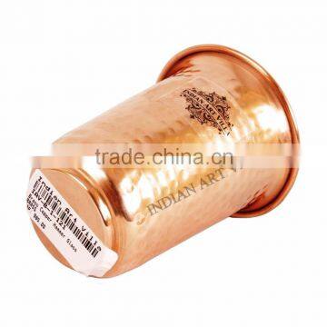 IndianArtVilla Handmade Pure Copper Hammered Glass Goblet Tumbler 300 ML - Serving Water Drinkware Home Hotel Restaurant