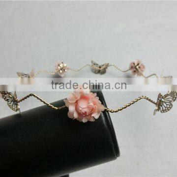 Baroque vintage old golden Metal butterfly headband women leather flower pearl hair crown Fashion hair FHHGC5001-2