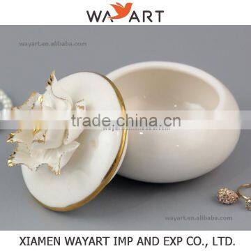ceramic gold line flower round jewellery box