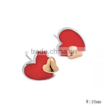 SRE0065 Fashionable Jewelry Red Heart Resin Inlay Stainless Steel Jewelry Stud Earring