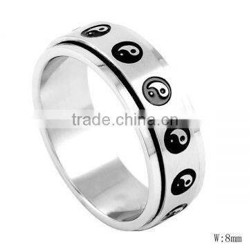 SRR8031 Classic Engraved YinYang Fish Ring Rotating Gear Ring 316L Stainless Steel Ring