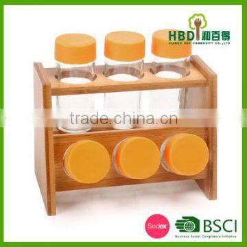 New design wooden glass spice jar rack set for promotional