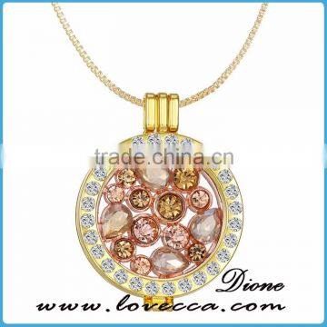 New Design Creative Crystal Insert Love Coin Locket Necklace