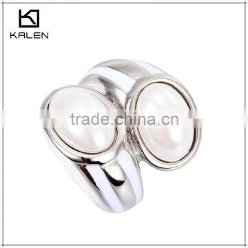 2015 Hot Sale Girls Double Big Pearl Stainless Steel Rings photo-2