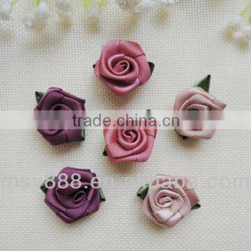 Guangzhou garment accessories flower,ribbon rose with green leave