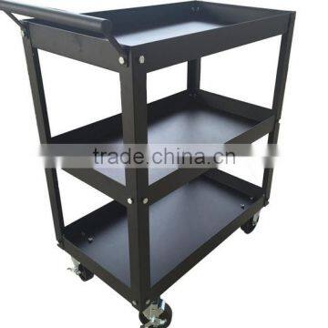 Black Rolling Metal 3 Tray Utility Tool Service Push Cart Shelf Storage Wheeled photo-3