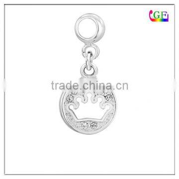 Custom metal Crown Cut Out Dangle Bead rhinestone round charm
