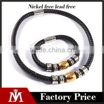 High Quality Punk Mens Leather Jewelry Stainless Steel Magnetic Necklace Braided Charm Bracelet