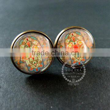 20mm Vintage Style Antiqued Bronze Morocco Style Art Collage Glass Cabochon Round Cufflinks Fashion Wedding Cuff Link 6600046 photo-6