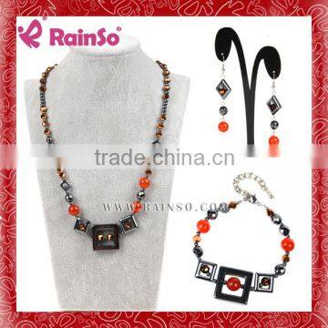 Stainless Steel Lobster Clasp Orange Beaded Necklace Earring Sets