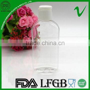 PET disposable clear oval 100ml cream plastic bottle for cosmetic packaging