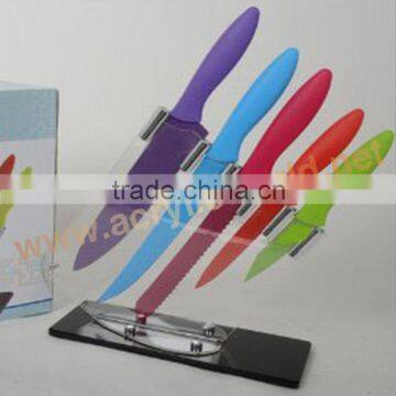 manufacturer --5 pcs colorful kitchen knife set with slotted acrylic block