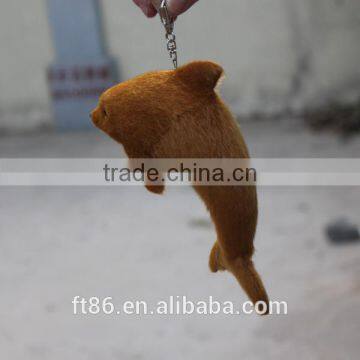 toy key ring in fake fur plush dolphin keychain