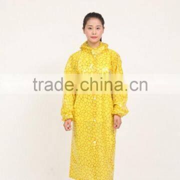 Yellow Ladies or Women Hooded Long Waterproof Pvc Rainsuit photo-2