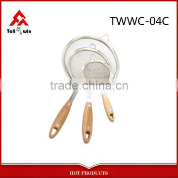 Stainless Steel Fine Double Mesh Wooden Handle Strainer