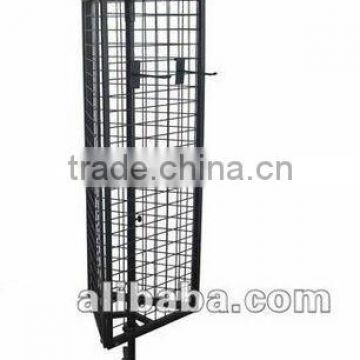 Black 3 Side Rolling Floor Grid Display Stand with Wire Sign holder