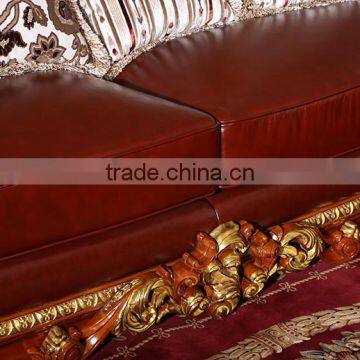 Luxurious French Rococo Brown Leather Wooden Hand Carved Living Room Sofa, Italian Palace Furniture(MOQ=1 SET) photo-5