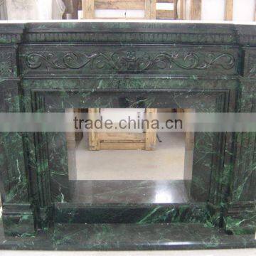 Green marble stone fireplace mantel