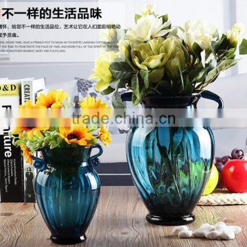 Home decoration european antique amphora blue glass vases for flower arrangements