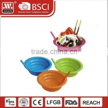 Custom wholesale decorative round salad plastic bowls and plastic ice cream bowls with straw