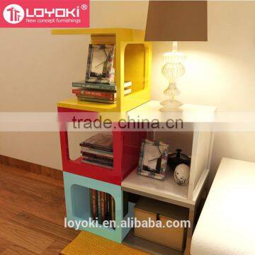 New Design Colorful Wood Sofa Side Table Multifunction Assembly Cube Bookshelf High Quality Glossy MDF Wood Coffee Table photo-3