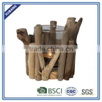 2015 Best Seller Chinese Big Sale Handmade Wood With Glass Candle Holder photo-2
