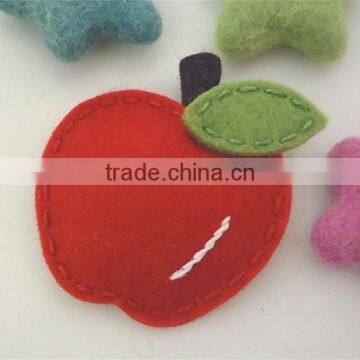 2017 NO SLIP Wool felt hair clip with little red apple made in China