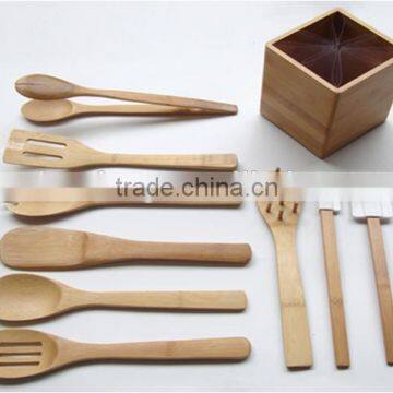 9pcs bamboo utensil with barrel holder box