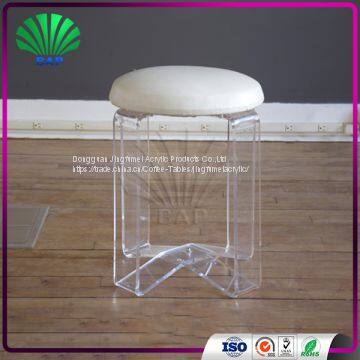Modern White Leather Cushion Stool Dressing Room Stool With Clear Acrylic Stool Legs photo-2