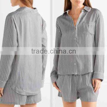 Pajamas Women Summer Long Sleeve Wholesale Custom Made in China Striped Satin Pajama Set