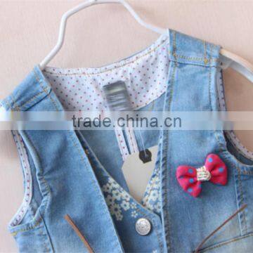 New Arrival 2016 Super and Lovely Pink Bowknot Printing Denim Vest photo-4