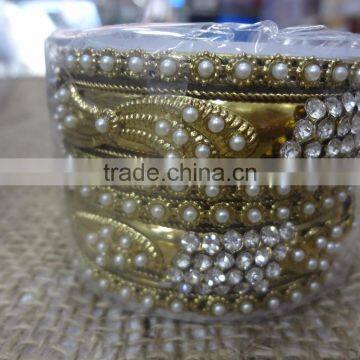 Wholesale Faux Pearl and Gold Bangle Set,Bridal Beaded Bangles Bracelet,Fashion Bangle Sets photo-2