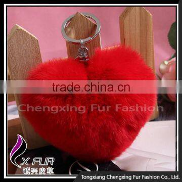 CX-R-46 Heart-Shaped Lovely Decoration High Quality Rex Rabbit Fur Keychain photo-4