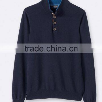 High Quality Wholesale Knit Wear Men's Button High-neck Sweater With Suedette Elbow Patches (BKNM16) photo-3