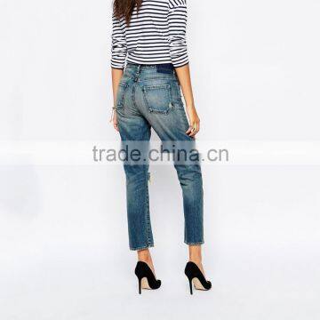 New Fashion High Waist Ripped Women Bulk Wholesale Jeans photo-2
