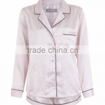 Pink Stripe Satin Shorts Pyjama Set With Pocket Front Design Women Pajama Adults Nightwear Made In China photo-3