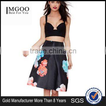 MGOO 2016 Brand Design Custom Floral Umbrella Skirts For Women High Waist Black Beauty Up Skirt 15145A216