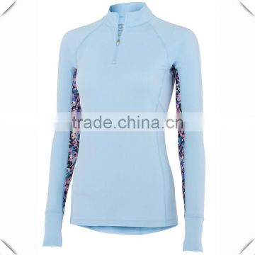 Ladies Raglan Long Sleeve 1/4 Zipper Pullover Jersey with Floral Print Sleeve 100% Polyester Dri-Fit Performance Outdoor Jacket