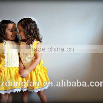 2016 Girls Boutique Dress Children Yellow Lace Dress Baby Pretty Princess photo-2