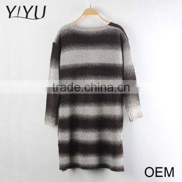 Ladies Winter Brown Stripe V-neck Knitted Long Pattern Pullover Sweater photo-2