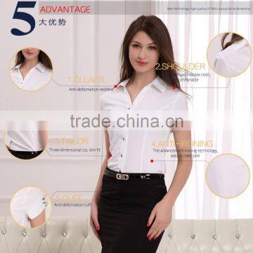 Women's White Short Sleeve Shirt of Good Guality (DSHL096) photo-3