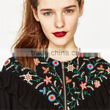 2017 Custom Designs Women Round Neck Embroidered Jacket With Frills photo-5