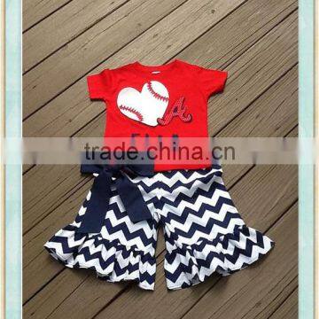 Capris Chevron Half Ruffle pants shorts & Red shirt set Heart Print Boutique short Outfit For any Team unique baby girl names