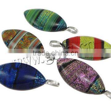 Dichroic Glass Pendants with Zinc Alloy platinum color plated mixed colors 20x49x7mm Hole:Approx 5x8mm 20PCs/Lot, Sold By lot